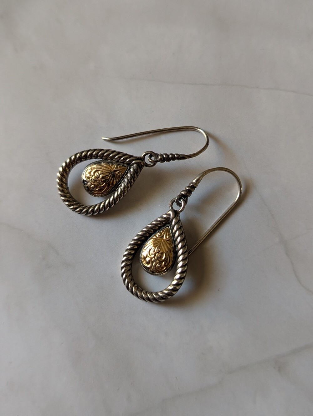 Annika Witt Bali Sterling Silver 925 & 18K Gold Teardrop Dangle Earrings
